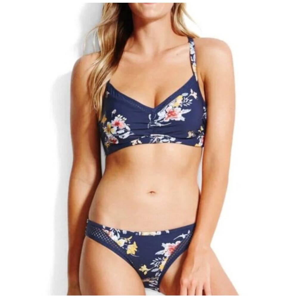Seafolly‎ midsummer navy blue floral print two piece bikini